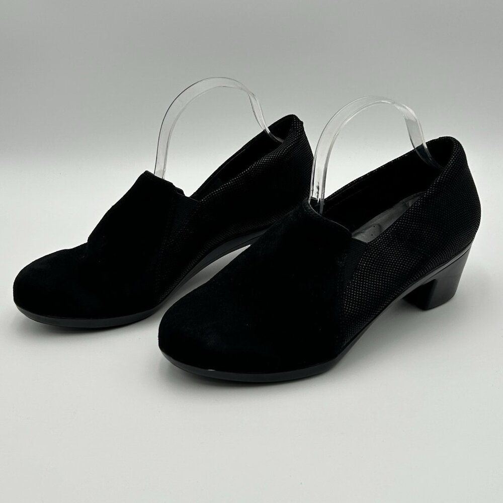 Aravon Black Bootie Lexee Twin Gore Block Heels SlipOn CG8758 Women's Size 10 2E